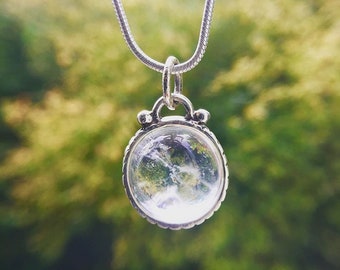 Quartz Crystal Sphere 925 Silver Pendant with Chain