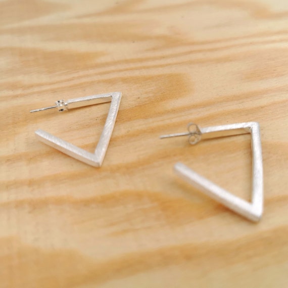 Minimalist Open Triangle Stud Earrings 925 Silver with Matte Finishing