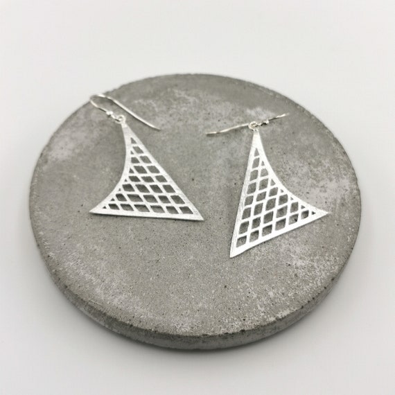 Abstract Triangle Matte 925 Silver Statement Earrings