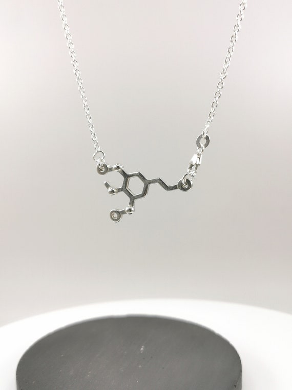 Mescaline Necklace 925 Silver/Brass, Molecular Structure Pendant Mescaline