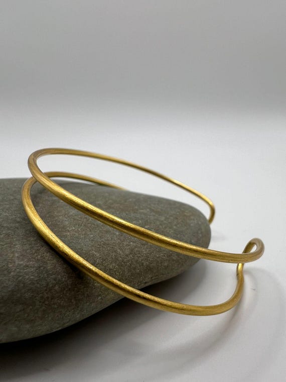 Gold Bangle Bracelet 925 Silver Matte • Adjustable Minimalist Cuff • Wide Open Bangle • Statement Gold Bracelet
