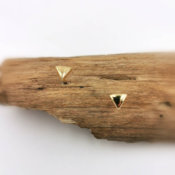 Tiny Triangle Stud Earrings 18k Gold Plated 925 Silver, Thick Triangle Stud Earrings Gold