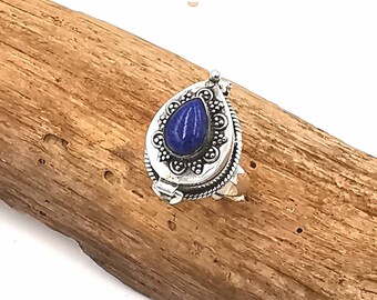 Roman Poison Ring 925 Silver with Lapislazuli, Ring with Secret Chamber, Locket Ring