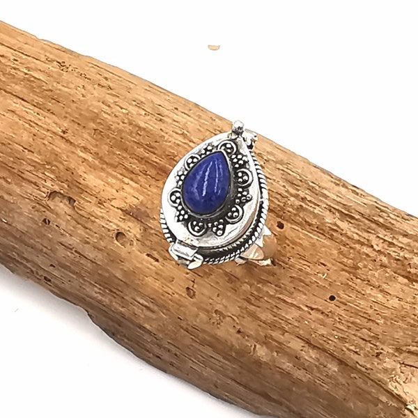 Bague poison romain en argent 925 avec lapislazuli, bague avec chambre secrète, médaillon