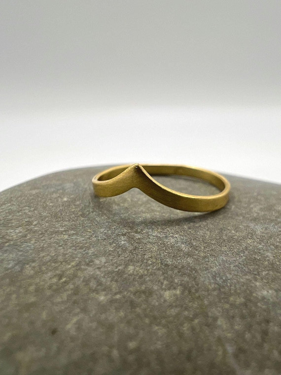 Minimalist V Ring 18K Gold Plated 925 Silver • Matte Finish Geometric Stacking Ring • Modern Dainty V-Shape Band for Women