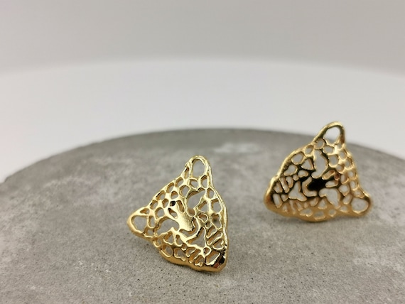 Leopard Gold Stud Earrings, Jaguar Head Studs 18k Gold Plated 925 Silver