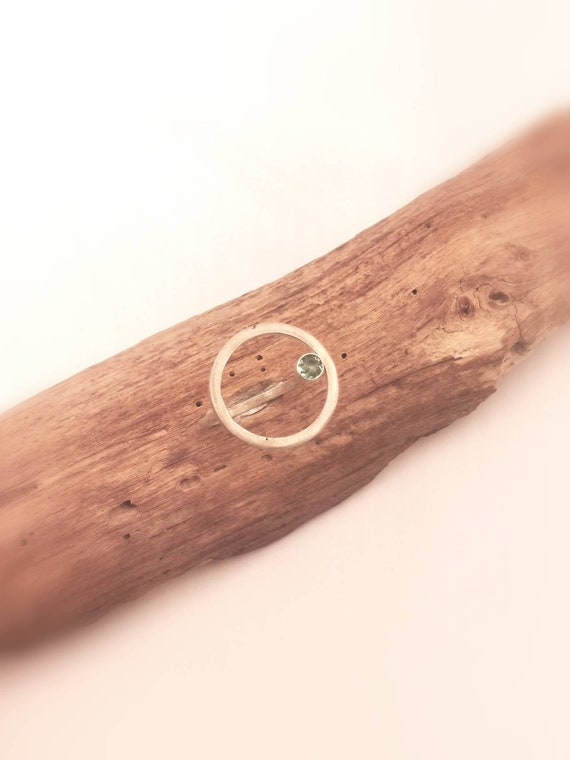 Circle and Stone Ring with Iolite/ Aquamarine, 925 Silver Minimalist Ring