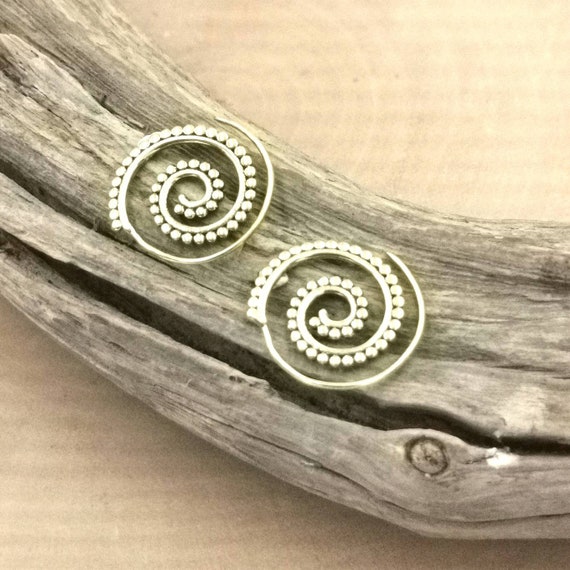 Golden Boho Spiral Earrings Brass, Tiny Spiral Earrings