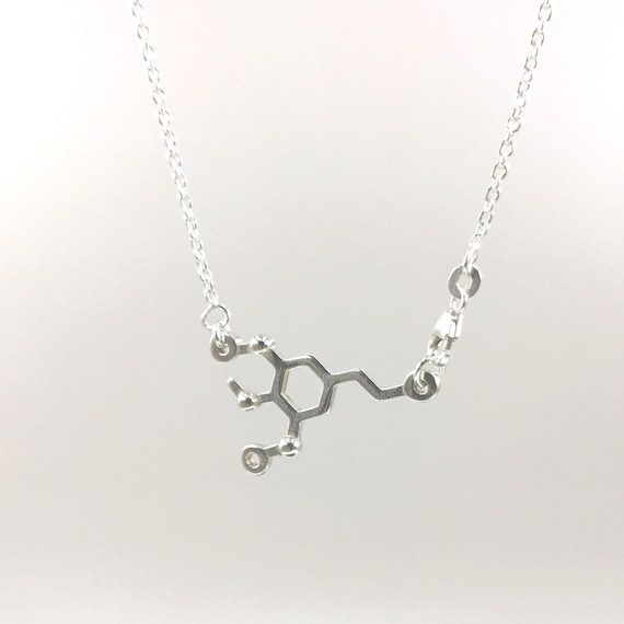 Mescaline Molecule Necklace 925 Silver, Molecular Structure Pendant, Science Jewelry Gift