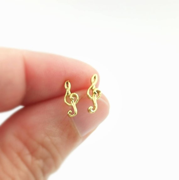 Clef music Stud Earrings 18k Gold Plated 925 Silver, Musical Key Earrings