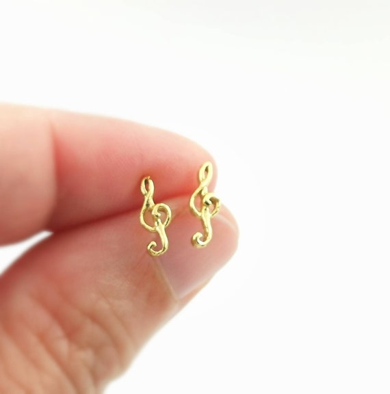 Clef Stud Earrings 18k Gold Plated 925 Silver, Musical Key Earrings