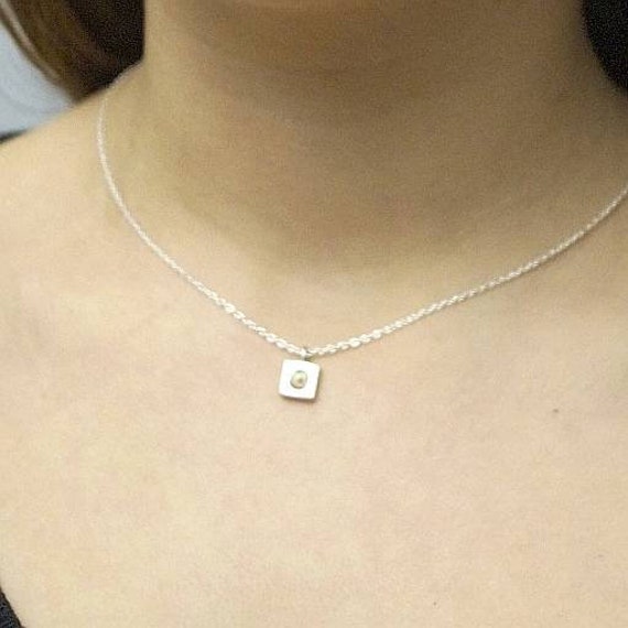 Square Geometric Necklace with Opal or Rainbow Moonstone