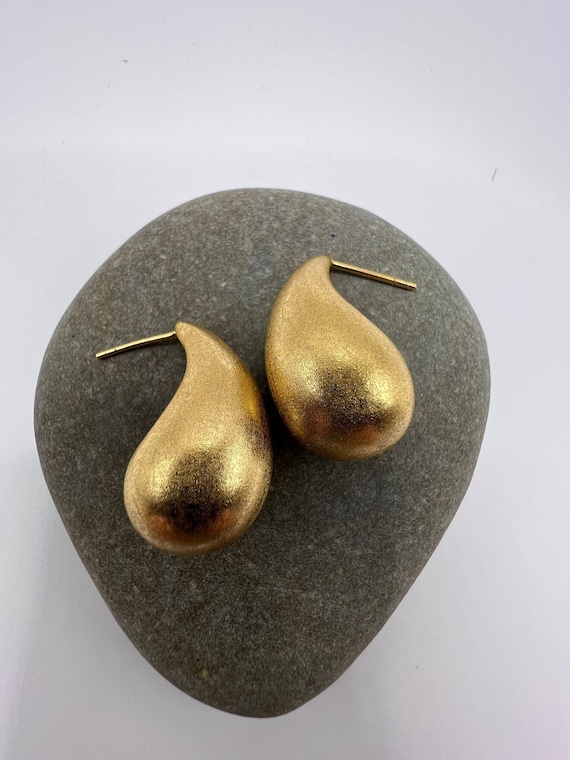 Large Matte Gold Teardrop Stud Earrings • Bold 18k Gold 925 Silver Drops • Sculptural Statement Studs