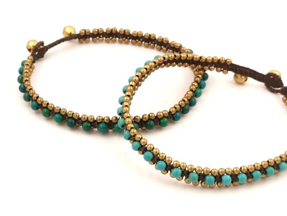 Handmade Brass Anklet with Stone Beads