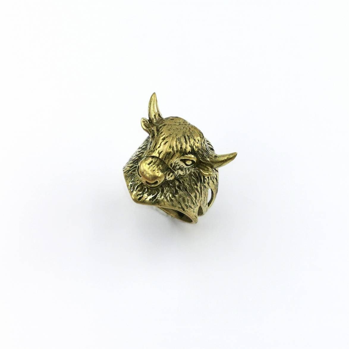 Buffalo Brass Ring Animal Head Ring Golden Men Ring Etsy
