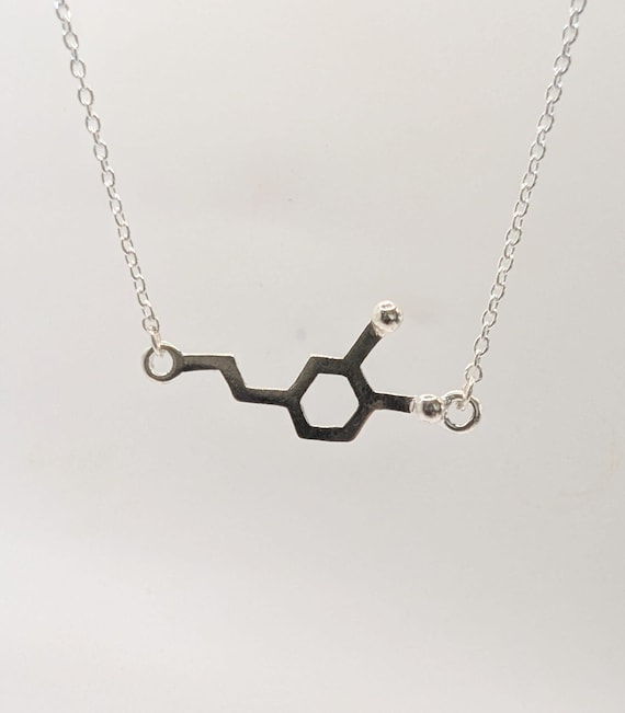 Dopamine  Necklace  925 Silver Molecule Necklace, Molecular Structure