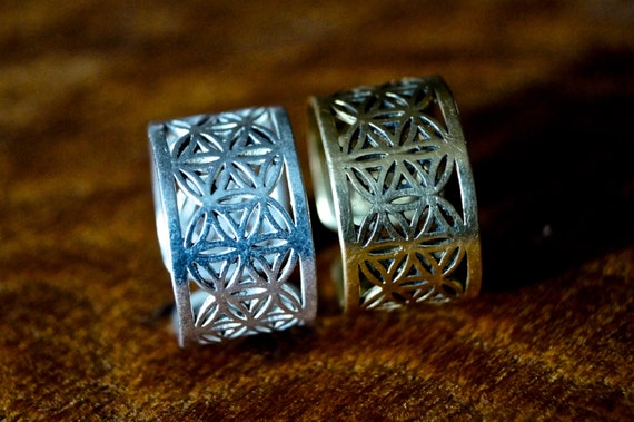 Flower of Life Ring Brass/ Silver coated, Adjustable Ring for Men and Women, Sacred Geometry Ring