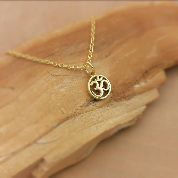 Tiny Circular Om Charm 18k Gold Plated 925 Silver with Chain