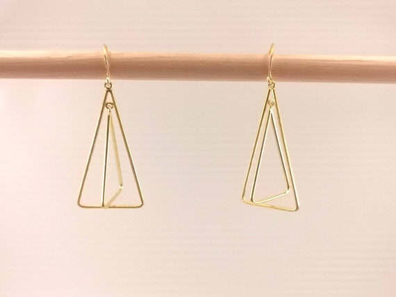 Double Triangle Motion Earrings 18k Gold Plated 925 Silver
