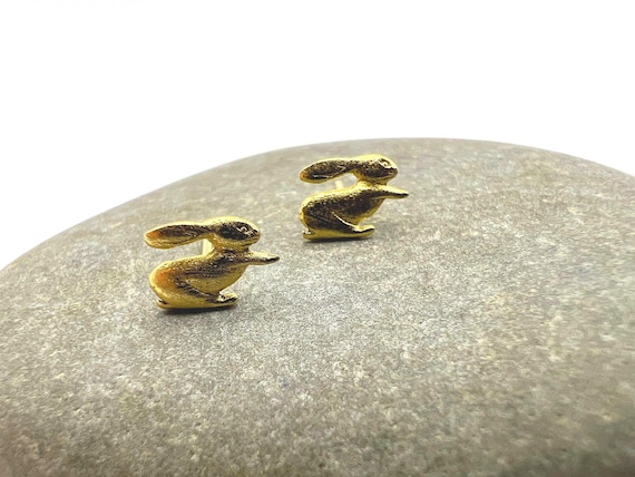 Mini Bunny Stud Earrings · 18K Gold Plated 925 Silver · Matte Finish Animal Earrings · Cute Rabbit Jewelry