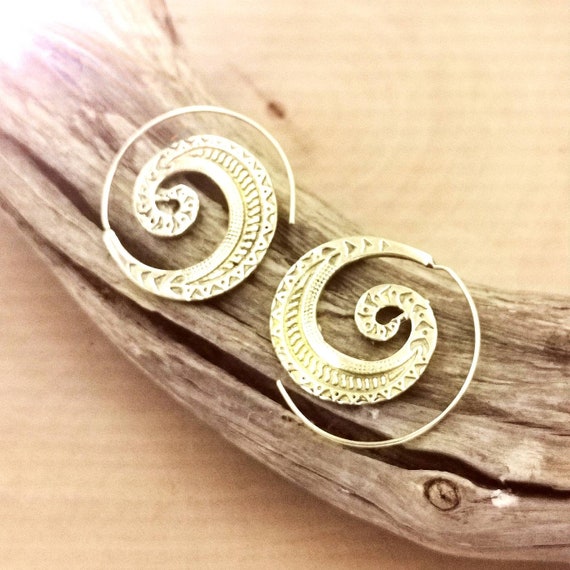 Golden Ethnic Curl Boho Spiral Earrings