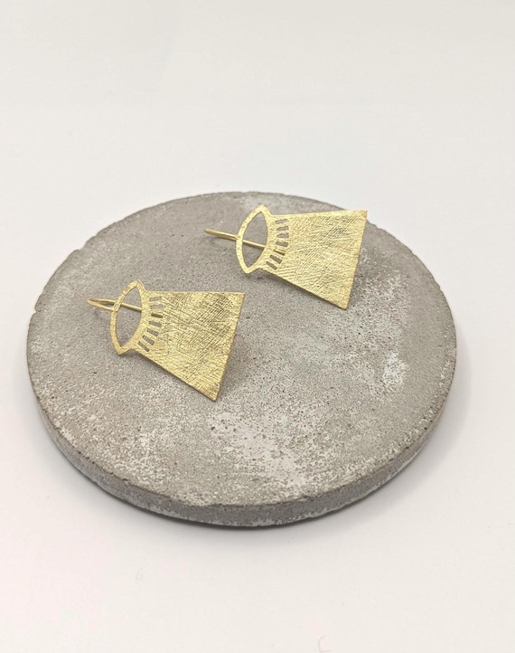 Matte Gold Tribal Earrings | 18k Gold Plated 925 Silver | Handmade Hanger Earrings | Boho Minimalist Jewelry