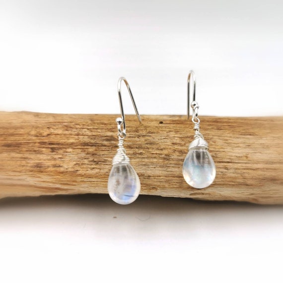 Rainbow Moonstone Drop Earrings 925 Silver, Handmade Blue Moonstone Earrings