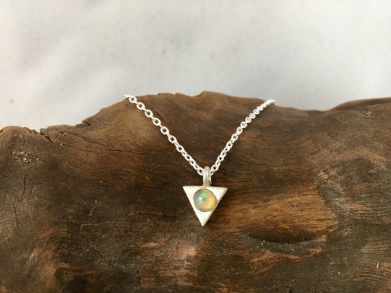 Triangle Geometric Necklace with  moonstone ,  925 silver or Gold Plated