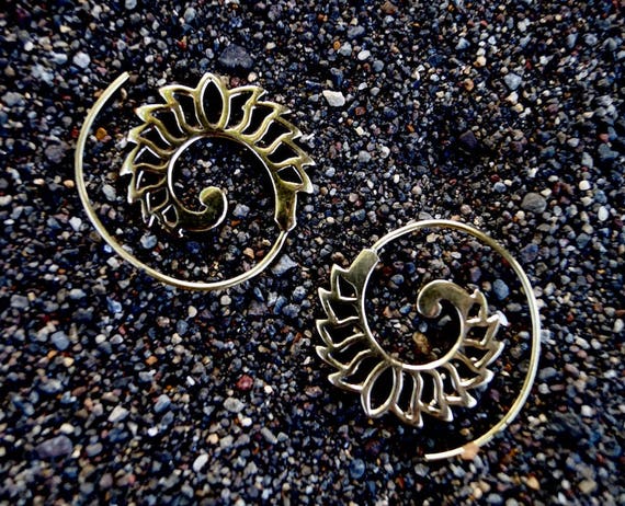 Boho Spiral Earrings "Fire Flower" Brass