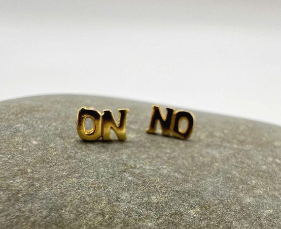 Gold Plated NO ON Stud Earrings • 18k Gold 925 Silver Letter Studs • Reversible Word Earrings • Minimalist Typography Jewelry Gift