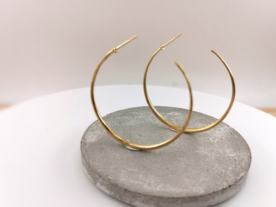 Open 18k Gold Plated Hoops with Matte Finish,Gold Plated 925 Silver Minimal Stud Hoop Earrings Large