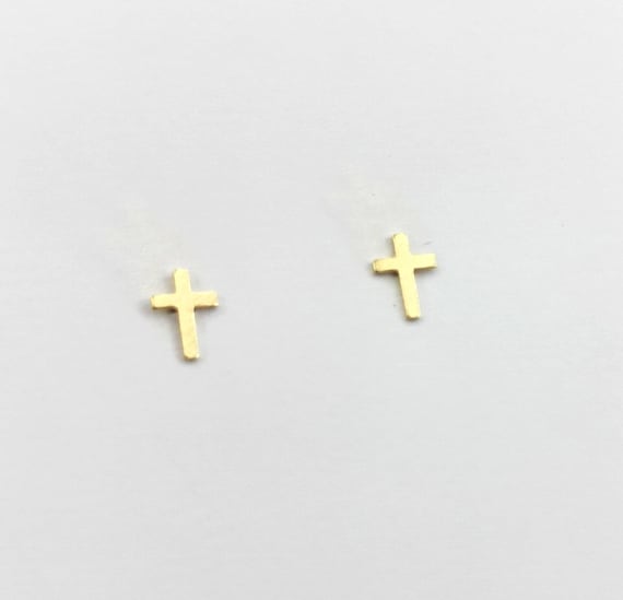 Christian Cross 18k Gold Plated 925 Silver Studs