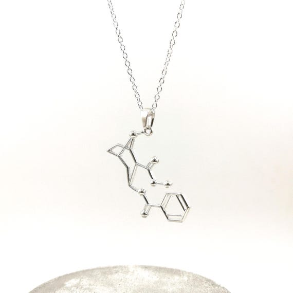 Cocaine Molecule Necklace 925 Silver – Molecular Structure Pendant, Science Jewelry, Chemistry Necklace