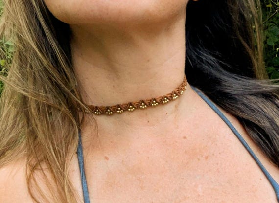 Handmade Macramé Choker Necklace – Boho Adjustable Festival Jewelry in Earthy Tones – Sky Blue, Terracotta, Deep Green
