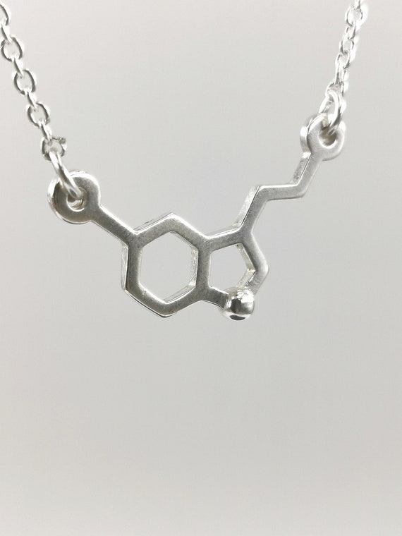 Serotonin Necklace – Silver Happiness Molecule Pendant, Minimalist Science Jewelry Gift