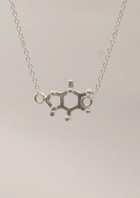 Caffeine Necklace 925 Silver, Caffeine Molecule Pendant, Moecular Structure Necklace