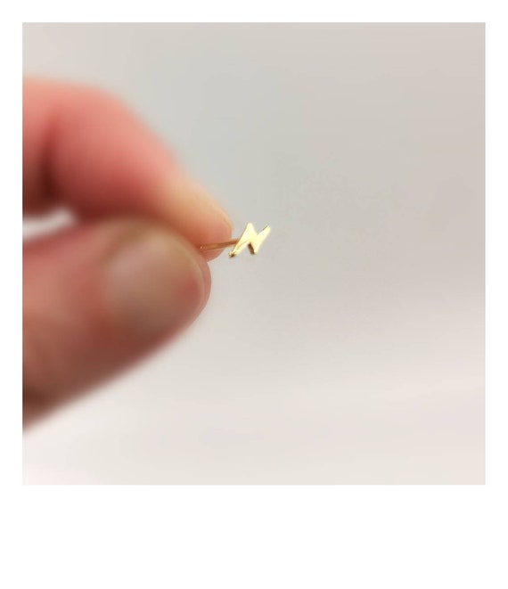 Tiny Golden Lightning Studs, 18K Gold Plated 925 Silver Studs