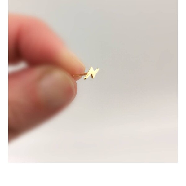 Tiny Golden Lightning Studs, 18K Gold Plated 925 Silver Studs