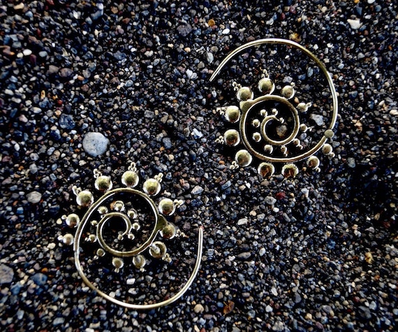 Boho Spiral Earrings "Helix Blossom" Brass 25mm