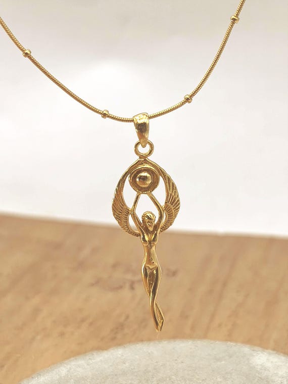 Goddess Pendant 925 Sterling Silver Isis goddess  18k Gold Plated Necklace Divine Feminine Jewelry Spiritual Goddess Charm, Boho pendant