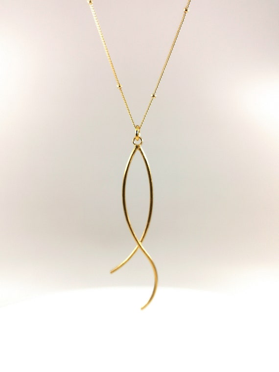 Abstract Minimalist Gold Pendant, Matte Gold Necklace, 18k Gold Plated 925 Silver