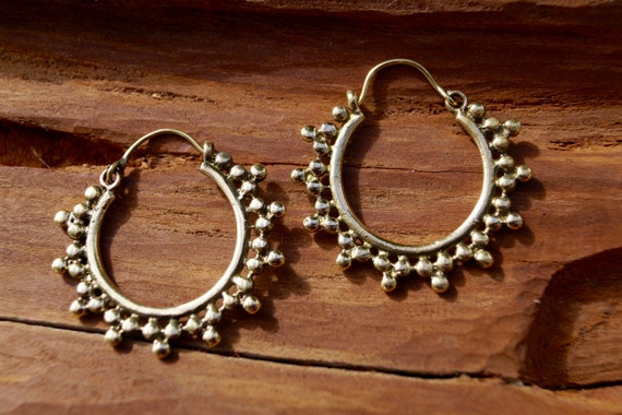 Boho Earrings "Gipsy Hoop" Brass, Tribal Brass Earrings