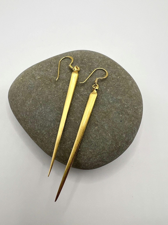 Long Gold Stick Earrings • Matte 18K Gold Plated 925 Silver • Minimalist Linear Dangle Earrings