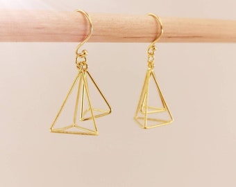 Orecchini in movimento piramidale in oro, orecchini in movimento 3D in argento 925 placcato oro 18k / orecchini piramidali in argento
