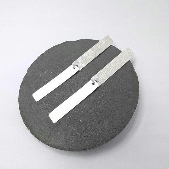 925 Silver Bar Earrings - Minimalist Long Dangle Earrings - Matte Textured Sterling Silver - Modern Geometric Jewelry
