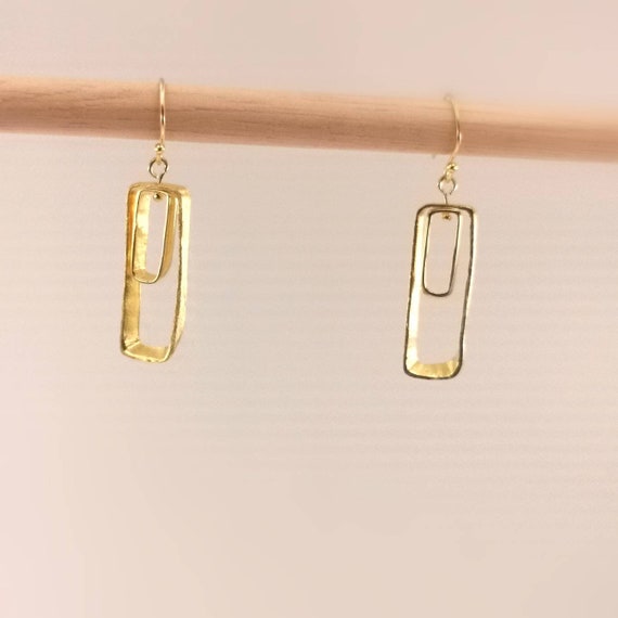 Asymmetrical Rectangle 18k Gold Plated Dangle Earrings with Motion