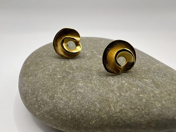 Matte Gold Spiral Stud Earrings • 18k Gold Plated 925 Silver • Modern Minimalist Swirl Design