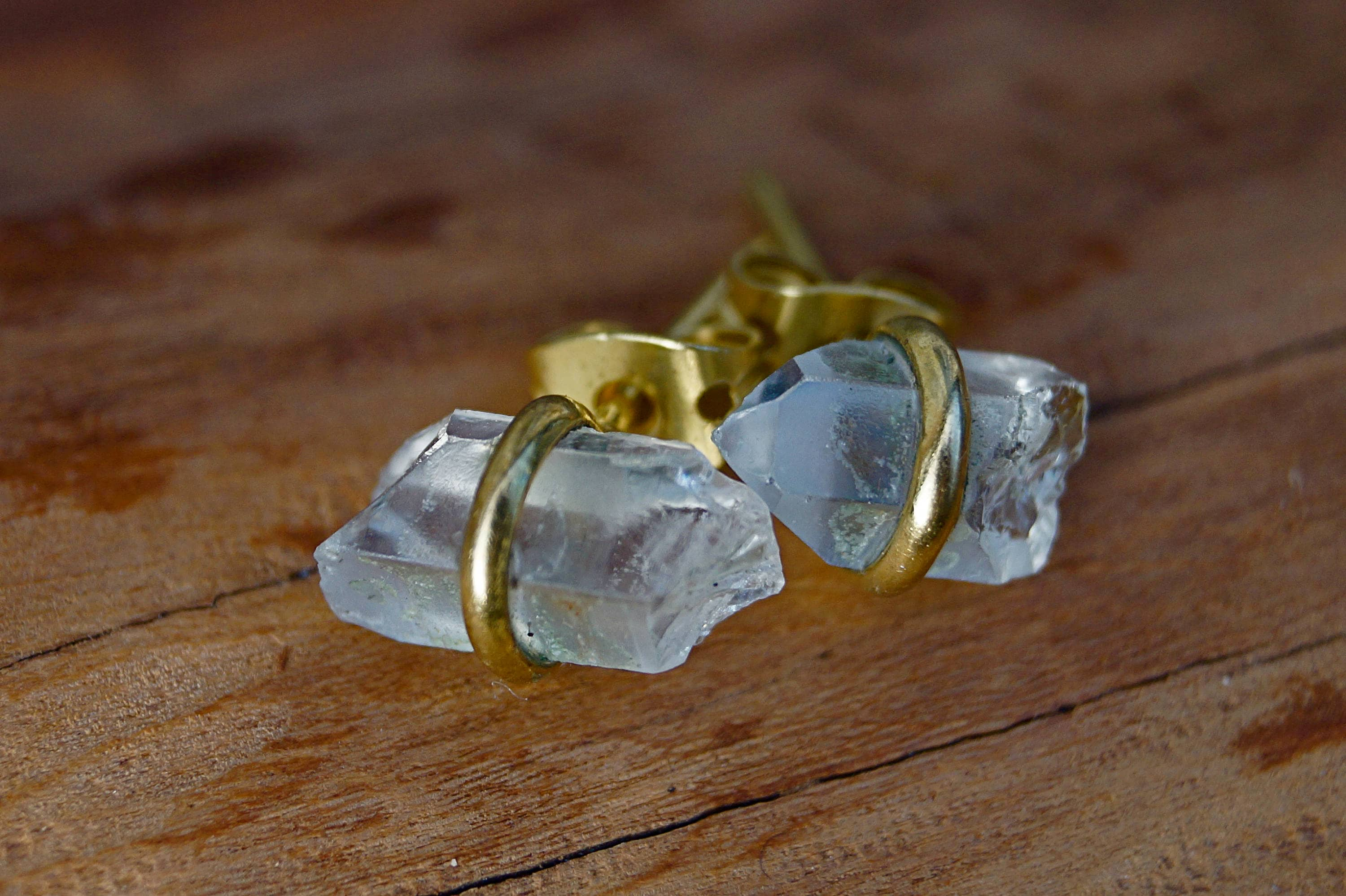 Raw Crystal Studs, Crystal Studs, Quartz Crystal Studs Silver/Brass ...