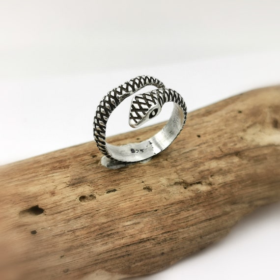 Adjustable Unisex Snake Ring 925 Silver, Detailed Wrapped Snake Ring