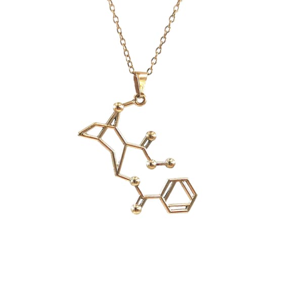 Cocaine Molecule Necklace Brass, Molecular Structure Pendant, Science Jewelry Gift